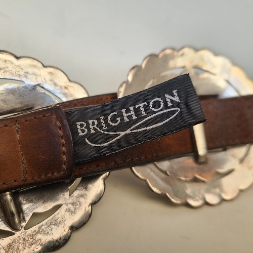 Vintage 90er Brighton Oval Sonnenblumen Concho Gürtel S Braun Leder Blumen Boho Cowgirl - Bild 8 von 22