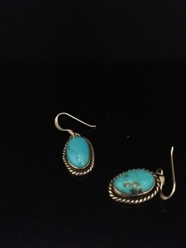Native American Navajo Morceni Turquoise Sterling Silver Signed Earrings T.JON - Picture 4 of 9