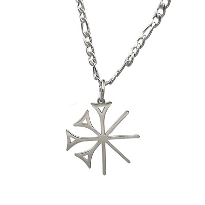 Mens Religion Necklace Sumerian Dingir Cuneiform Pendant Stainless Steel 24''