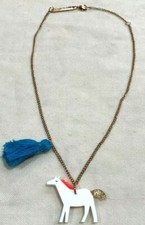 Horse Necklace, blue, pink, white, gold, Blue Tassel, Sparkle
