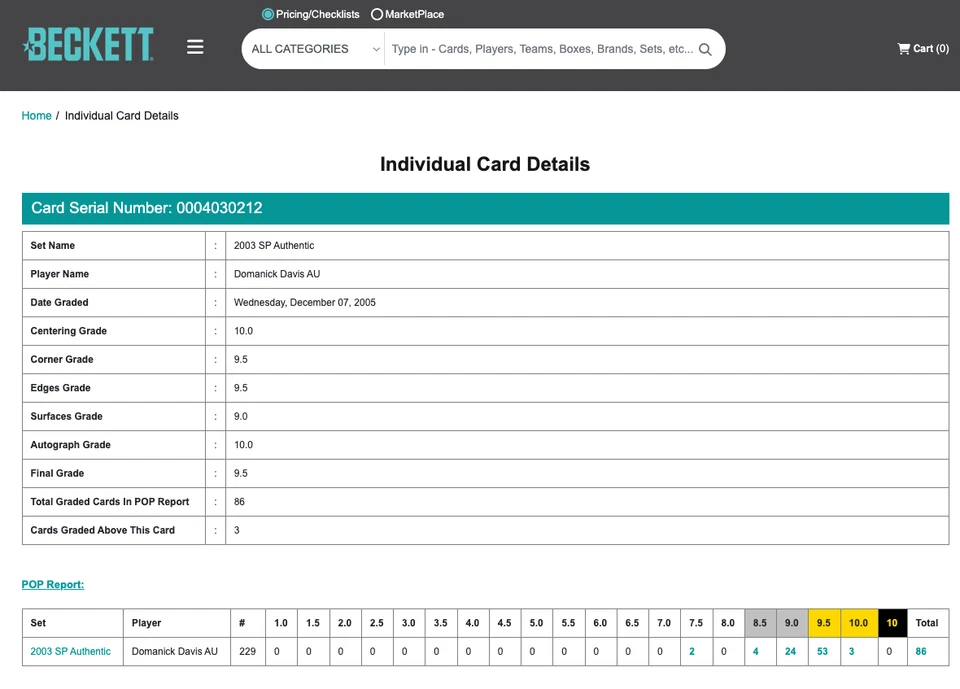 Tarjeta de novato auténtica Domanick Davis Williams RC BGS 9,5 con 10 automática: 2003 SP #229 Foto 3 de 3