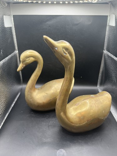 Brass Swans Set of 2 Mid-Century Modern