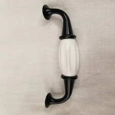 White Ceramic and Black Steel Cabinet/Cupboard/Drawer Handle Pull 3-3/4" C to C
