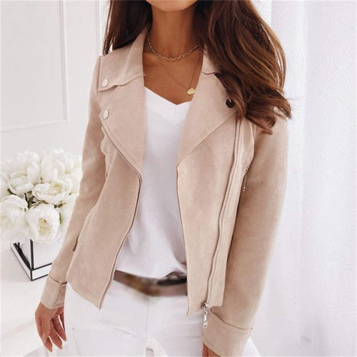 Slim 2024 Lapel Zipper Short Coat Deerskin Velvet Polyester Women's Clothing - Picture 20 of 24