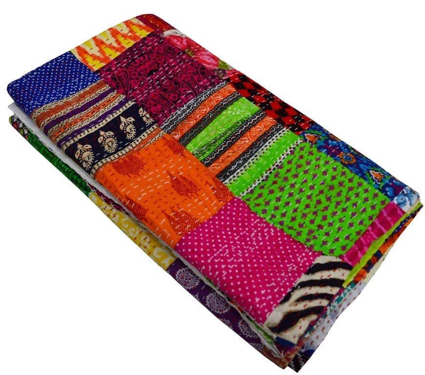 Colcha Kantha Edredón Vintage Patchwork Hecha a Mano Talla Queen Gudari Foto 4 de 4