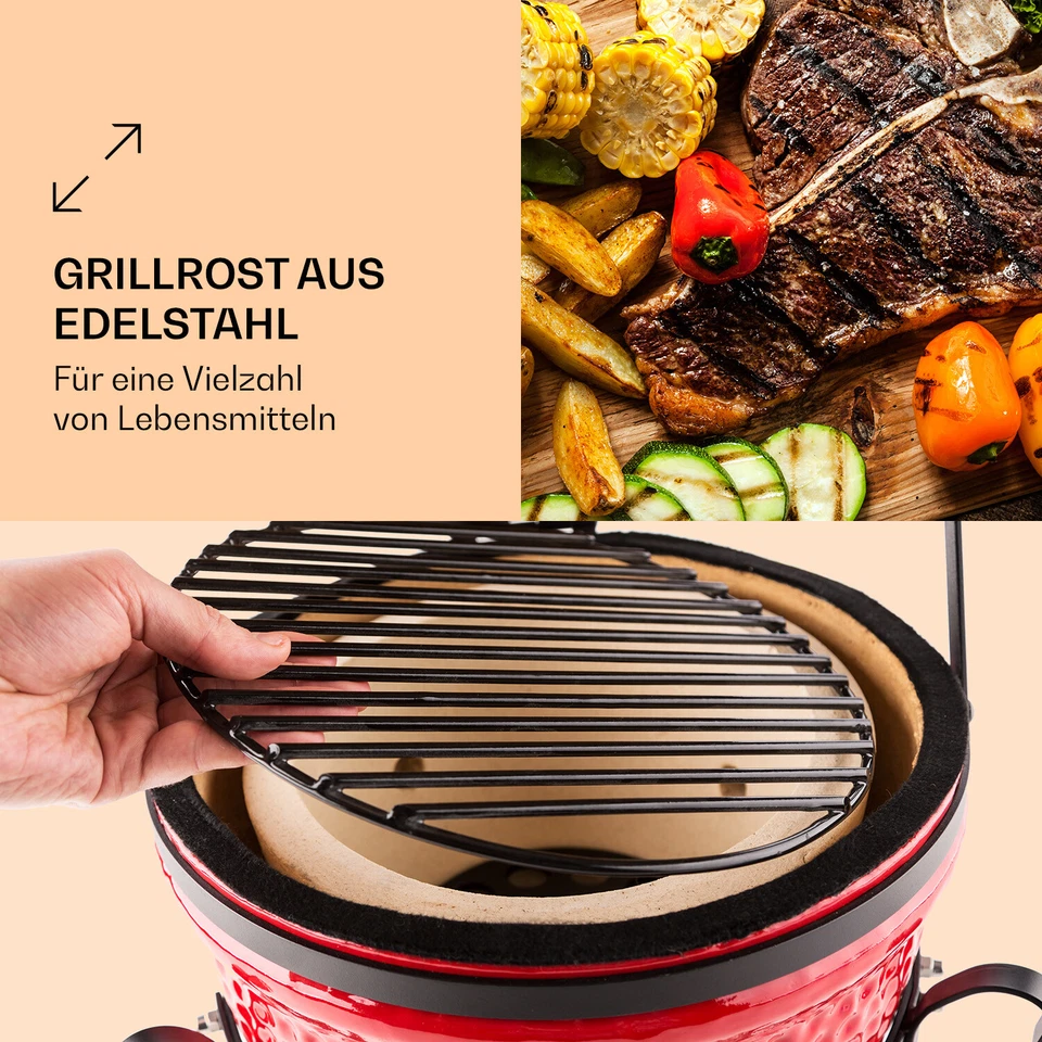 Premium Keramikgrill 11" Profi BBQ Smoker Kamado Holzkohle Standgrill Ofen rot - Bild 3 von 4