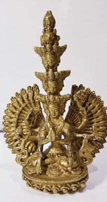 Eleven Headed Thousand Armed Tibetan Buddhist Deity Avalokiteshvara In Brass