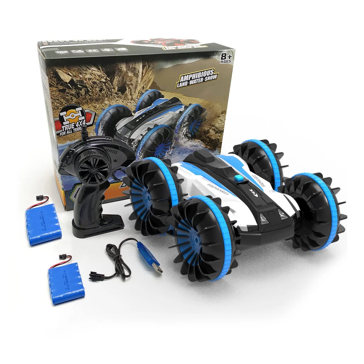 Amphibious Reversible All Terrain Remote Control Stunt Car Blue