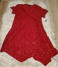 NEW PERCEPTIONS Plus Size 3X A-Line Dress Red And Glitter Short Sleeve Stretch