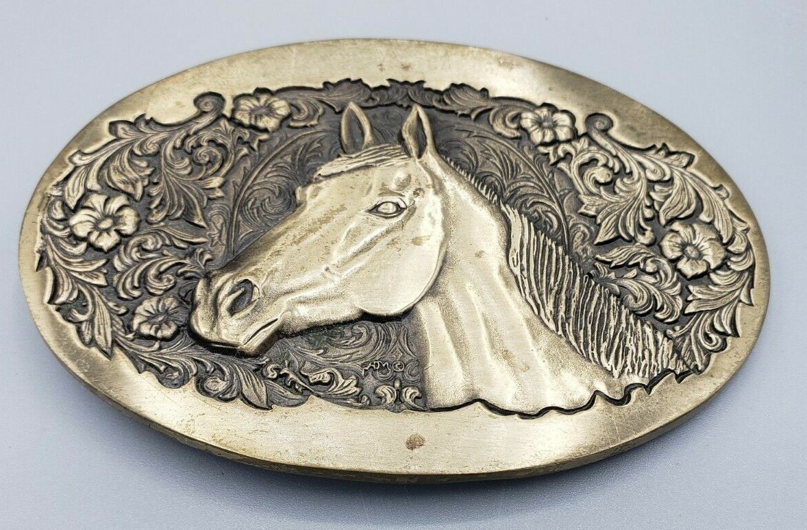 Vintage Award Design Medals Solid Brass Belt Buckle Horse 