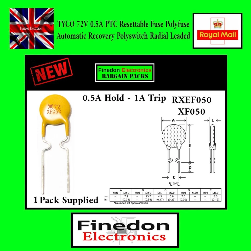 TYCO ELECTRONICS TYCO XF050 72V 0.5A PTC Resettable Fuse Polyfuse Automatic Recovery RXEF050