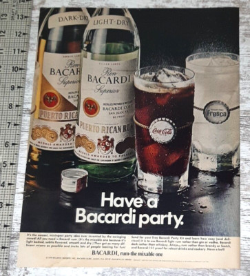 1970 Bacardi Vintage Print Ad Rum Coca-Cola Fresca Coke Cocktails Mixed Drinks