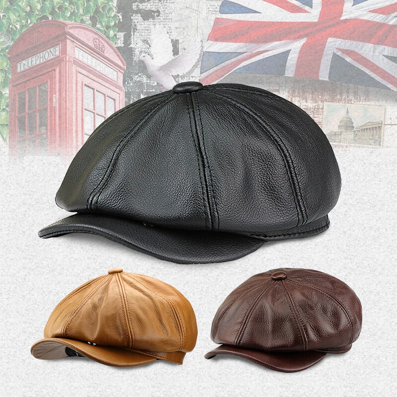 Men Leather Beret autumn Winter Hats Painter Newsboy Cap Hat Vintage Style  gift