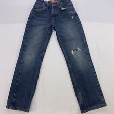 Arizona Original Straight Boy Jeans Size 12 Slim Medium Blue Denim Distressed