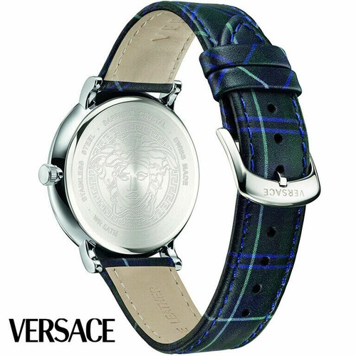 Versace VEBQ00118 V-Circle Clans Edition silber blau grün Leder Herren Uhr NEU - Bild 3 von 3