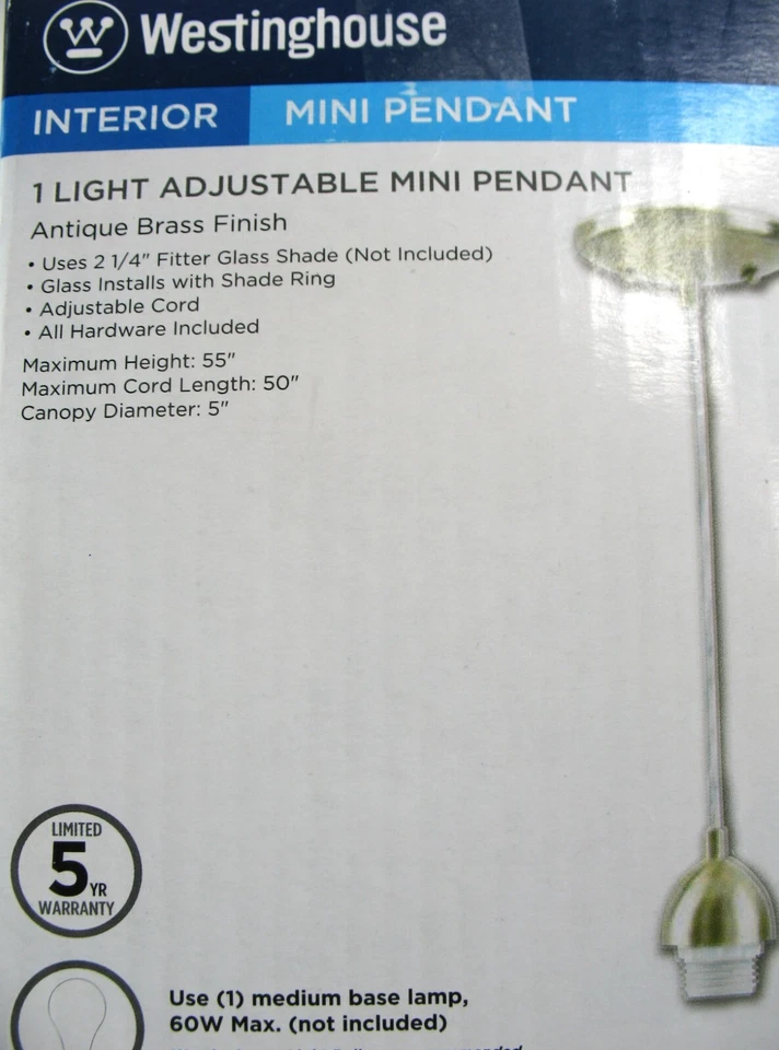 Westinghouse AB Mini Kit de Luces Colgantes Latón Antiguo 70287 Lote de 2 NUEVOS 50" Cable Foto 3 de 3