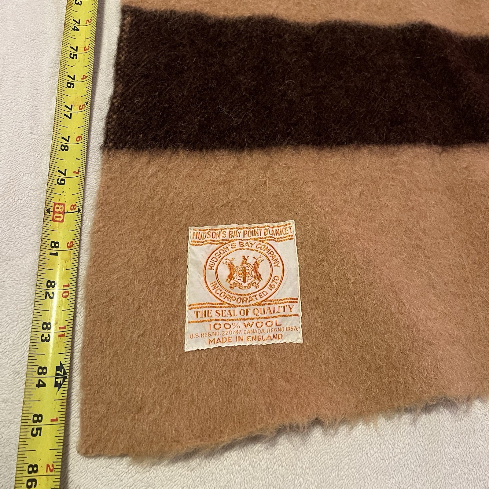 Hudson Bay Blanket 4 Point Brown Beige Wool 86x68 Holes