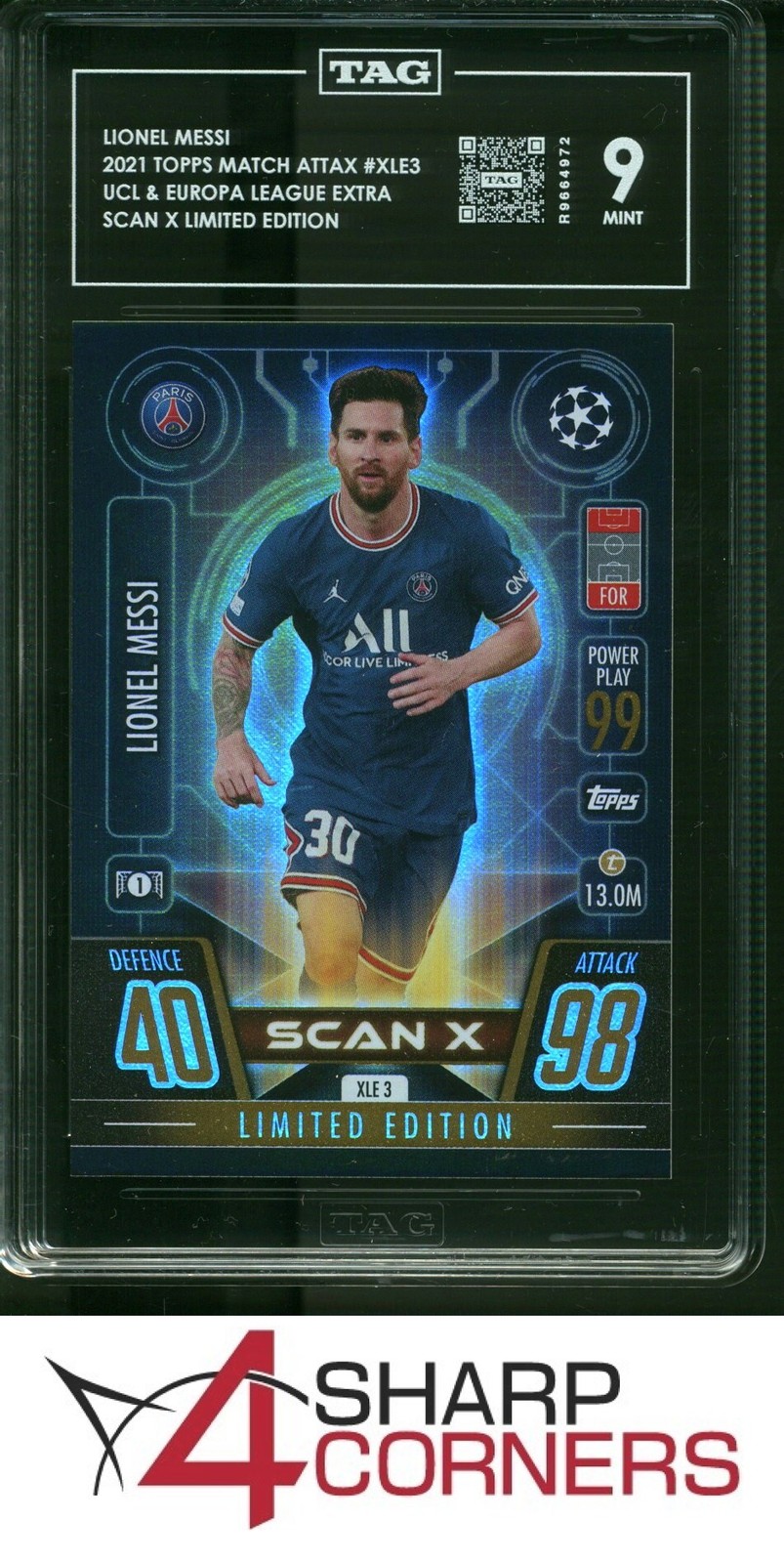 2021 TOPPS MATCH ATTAX UEFA LEAGUE EXTRA SCAN X LIMITED #XLE3 LIONEL MESSI TAG 9