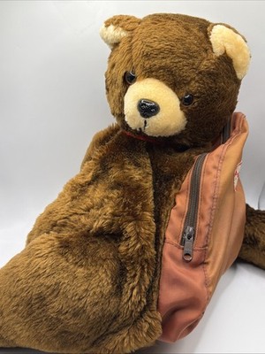 Vintage Backpack Hug a Pet Brown Bear Plush Purse 18'' No Straps, 1980s, Read