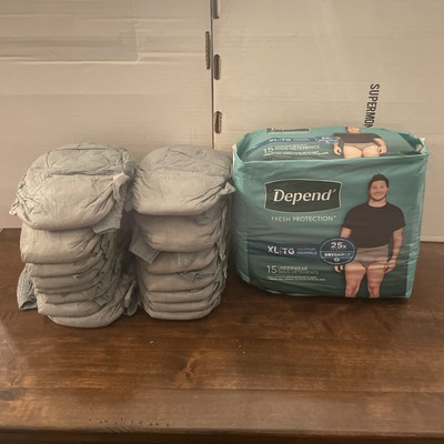 DEPENDS Adult Incontinence Underwear for Men, Maximum, XL, Grey, 30 Ct