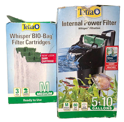 Tetra Internal Power Filter Whisper Filtration 5-10 Gal & 4 Medium Cartridges