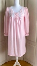 Vintage Lorraine Flannel Fleece Ladies Nightgown Pink Lace Knee Length S