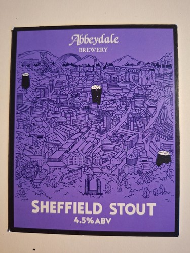 ABBEYDALE Brauerei SHEFFIELD STOUT Real Ale Bier Pumpe Clip Abzeichen vorne Yorkshire
