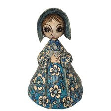 Abelardo Ruiz Vintage Papier Mache Figurine Mexican Folk Art Big Eyes Blue Doll