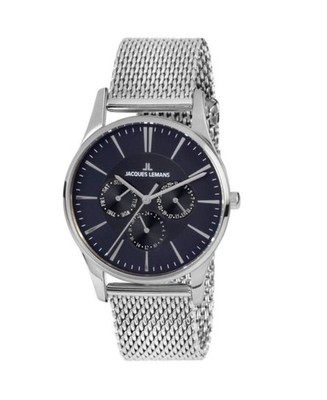 JACQUES LEMANS Men Analog Quartz Casual Watch Classic Dress Blue Dial Waterproof