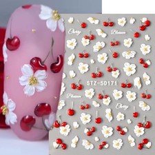 Flower Nail Art Stickers Spring Flower Nail Decals 2PCS 5d flower cherry design