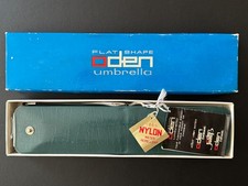NIB Vintage ODEN Flat 11x2.5" Travel-Size Green Nylon Umbrella w/Leather Case