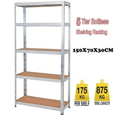 5 Tier Racking Shelf Heavy Duty Garage Shelving Storage Shelves Unit 150x70x30cm