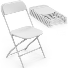 6 White Plastic Folding Chairs Sturdy Metal Frame for Party Event Wedding