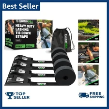 Rhino USA Ratchet Straps Tie Downs (4-Pack) - 1 Inch x 12 Feet (1,320lb Break