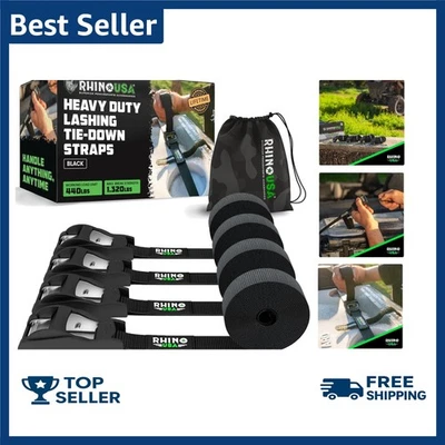 Rhino USA Ratchet Straps Tie Downs (4-Pack) - 1 Inch x 12 Feet (1,320lb Break