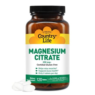 4/27 Country Life Magnesium Citrate 250mg - 120 Tablets - Supports Muscle & Nerv