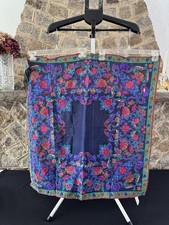 Liz Claiborne Scarf Vintage 31  Square Jewel Tones Floral Blue Purple Green 1991