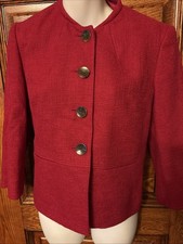 TALBOTS Red Textured Tweed Single Button Front Collarless BLAZER JACKET Size 2