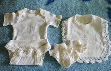 New Gift Handmade Hand Crochet Baptism/Christening Baby Girl Cross White 3pc