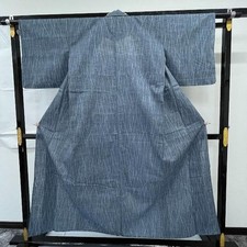 Boro Japanese Kimono Aged Textile Robe Tsumugi Silk Vertical Pattern Japan