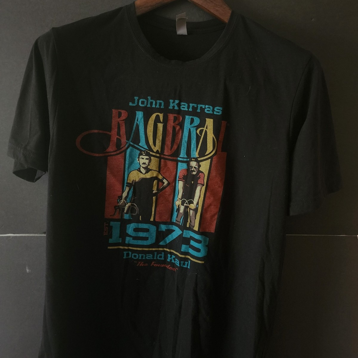 John Karas Ragbrai Cycling Tee 1973 Donald Kaul "The Founder"