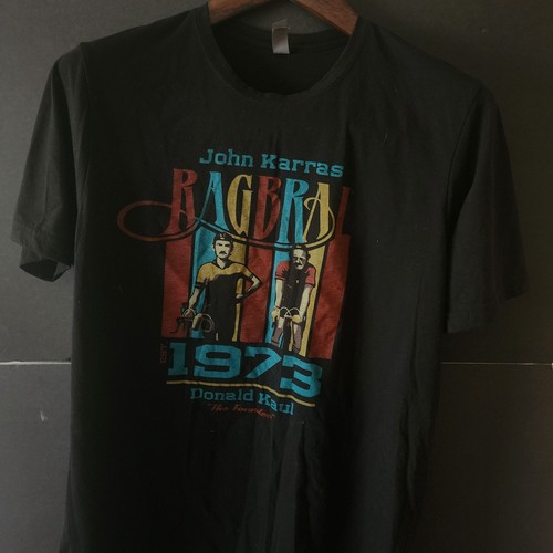 John Karas Ragbrai Cycling Tee 1973 Donald Kaul "The Founder"