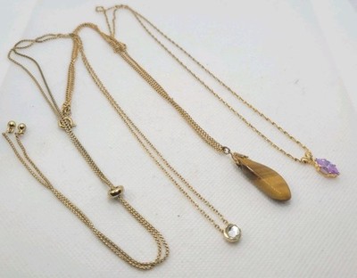Lot Of 3  Vintage Tyger Eyes Rhinestones Chain Necklace. 