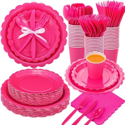 Ziliny 350 Pcs Hot Pink Plates And Napkins 50 Guest Breast Cancer Awareness