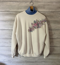 Vintage 90s Minnesota Art Unlimited Sportswear Women's L Crewneck Floral Beige