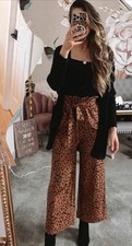 Sienna Sky Wide Leg Palazzo Pants Women’s Leopard Print size XS Stretch Waist