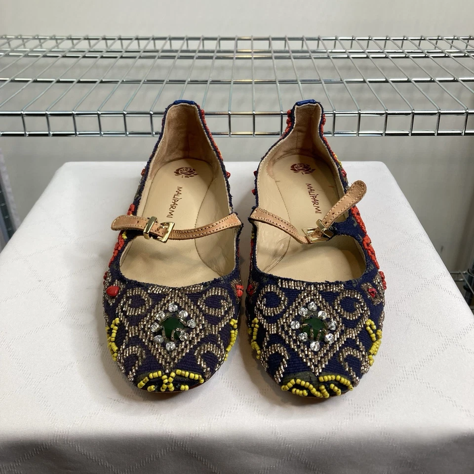Maliparmi Women's Embroidered Beaded Mary Jane Heels Size 6 Boho Resort Riviera - Image 4 of 4