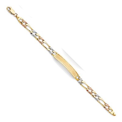 SOLID 14k Tri-Color Gold 3C Light Nugget Cuban Link F Baby ID Bracelet 6'' Womens