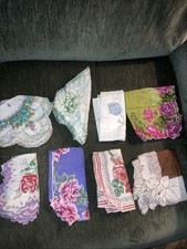 Lot of 8 Vintage Ladies Floral Hankies One Has A Rip
