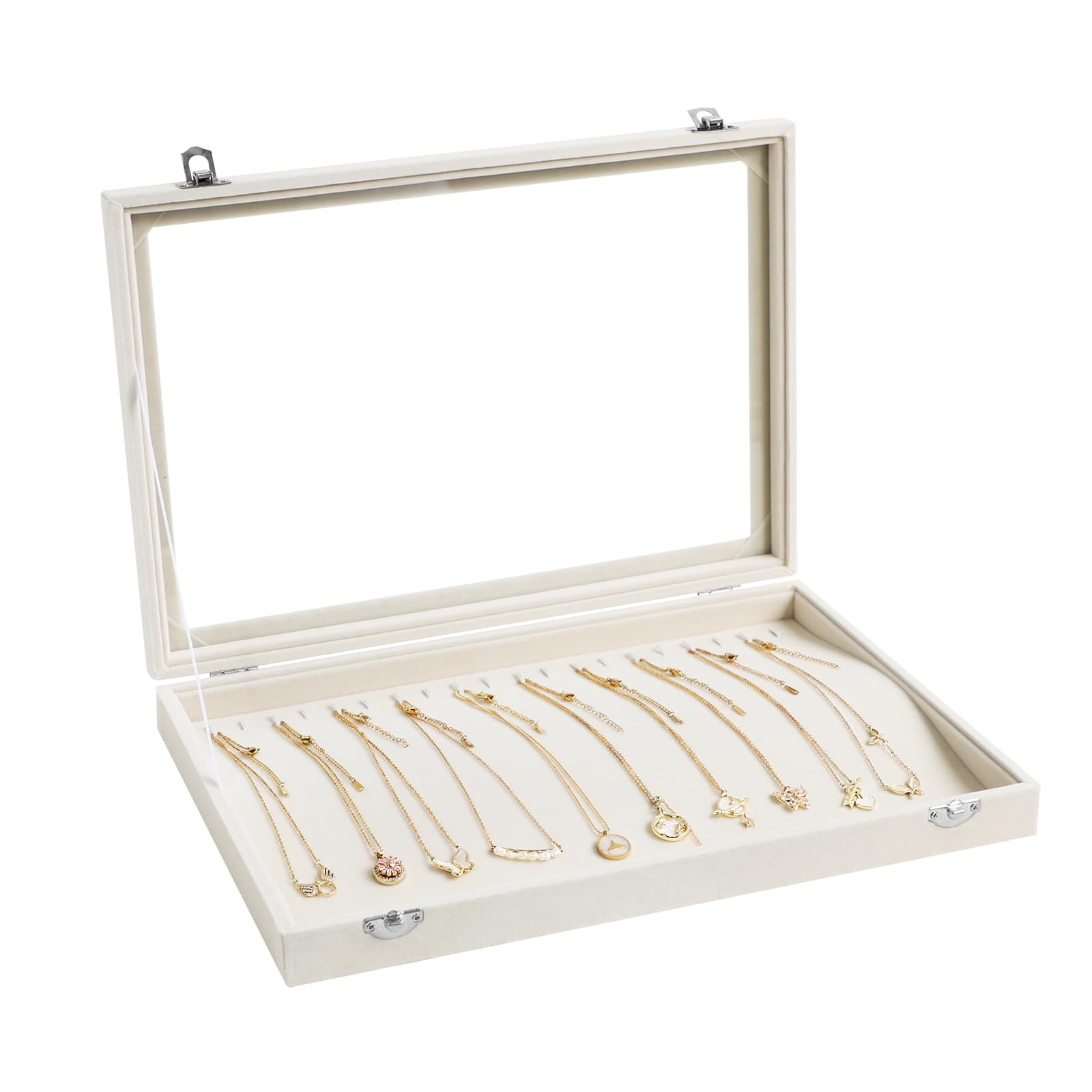 Stackable Necklace Organizer with Clear Glass Lid for Jewelry Storage-image